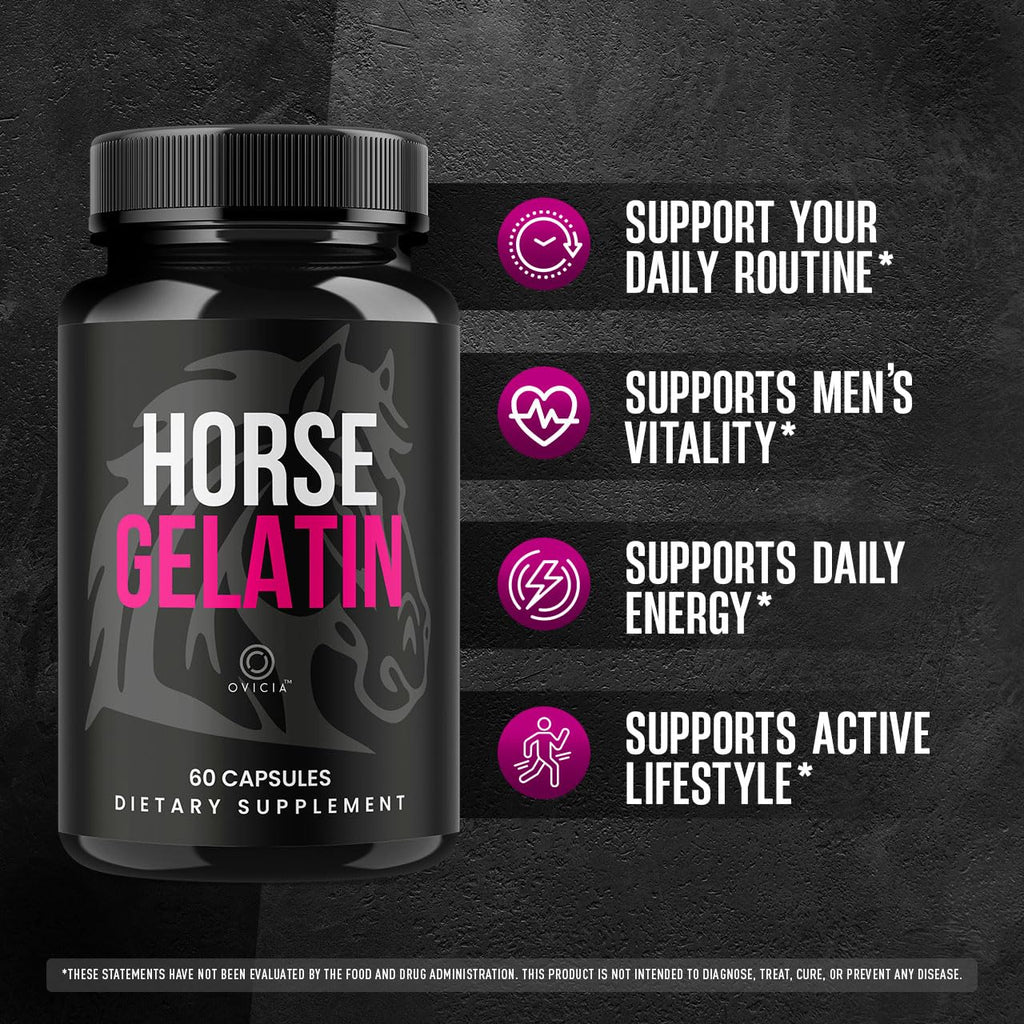 (5 Pack) Horse Gelatin Capsules - Official HorseGelatin Pill Advanced Premium Formula Support Maximum Strength, All Natural Ingredients Vitamin For Overall Health & Wellness, 300 Capsules For 5 Months