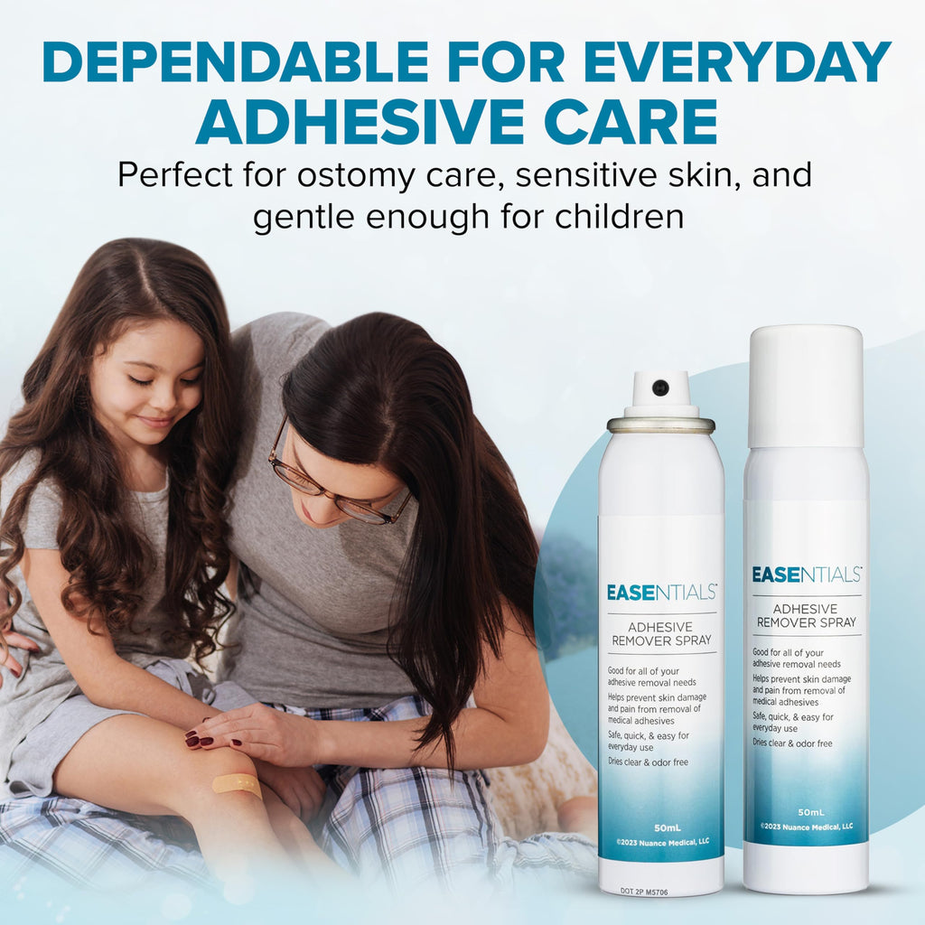 EASEntials Hassle-Free Bandage Adhesive Remover Spray – 100% Silicone-Based Formula - Quick Drying, Odorless, Low-Residue Skin Adhesive Remover - No-Sting for Sensitive Skin & Everyday Use - 50ml