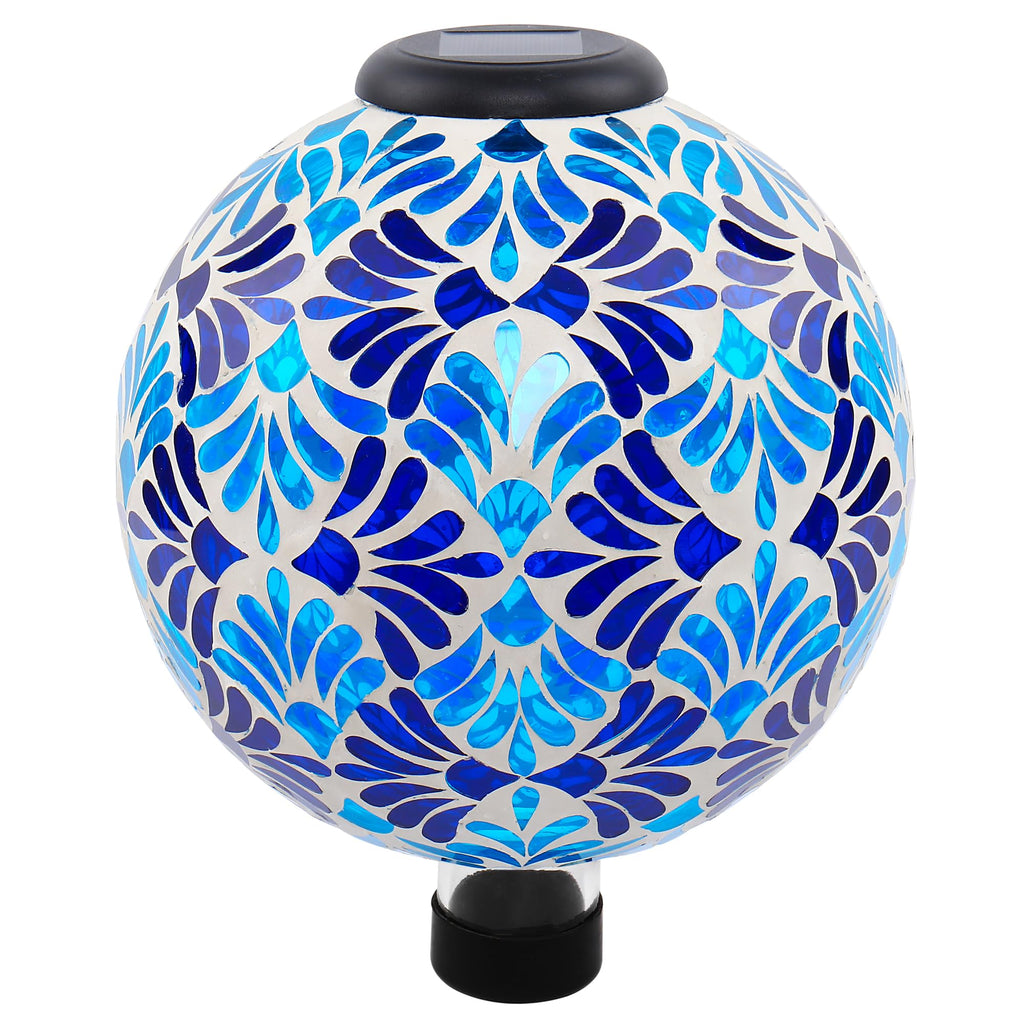 SAVENNA Mosaic Solar Gazing Ball 10 Inch, Glass Garden Globe with Auto On/Off for Yard, Lawn & Outdoor Decor, Blue Mosaic
