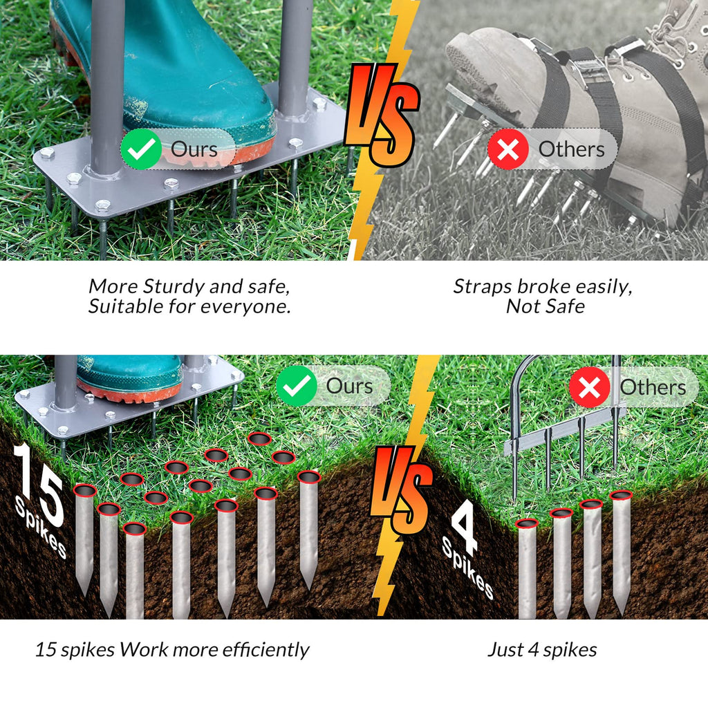 Walensee Manual Lawn Aerator Tool with 15 Iron Spikes, Garden Spike Aerator
