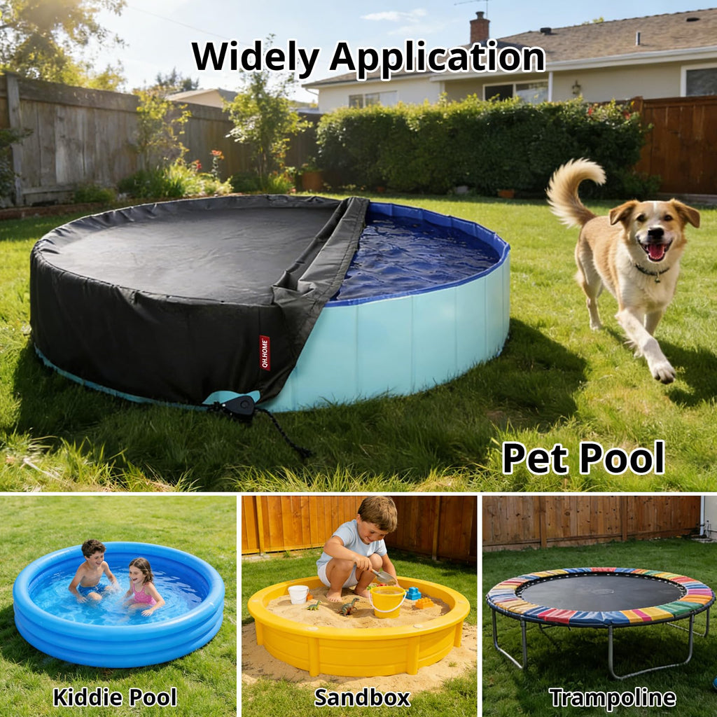QH.HOME[2026 Upgraded Windproof] 71-72 inch Kiddie Pool Cover Round, Collapsible Dog Pool Cover with Super Windproof Ratchet Design, Odorless Waterproof Fabric Material and - Only Cover