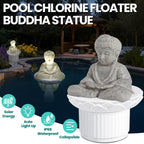 PRAXXIS Solar Chlorine Floater,Buddha Statue Pool Chlorine Floater with Solar Light, Adjustable Floating Chlorine Dispenser for Pool, Collapsible Chlorine Floater, Chlorine Floater for Hot Tub(White)