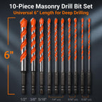 Concrete Carbide Drill Bits Hex Shank Masonry Cement Tile Drill Bit Set for Glass, Brick, Plastic, Cement and Tile, 5/32"-1/2" (10PCS)