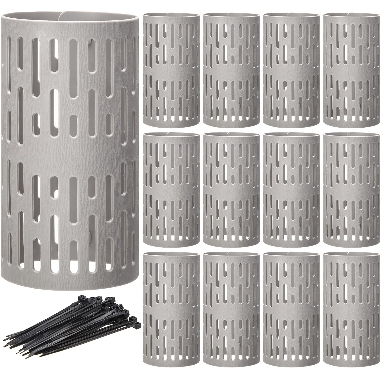 Boao 15 Pieces Plastic Tree Trunk Protector Trees Guard Bark Plant Protectors Locking Tree Guard with 100 Pieces Zip Ties for Protecting Trees from Trimmers and Small Animals(Grey)