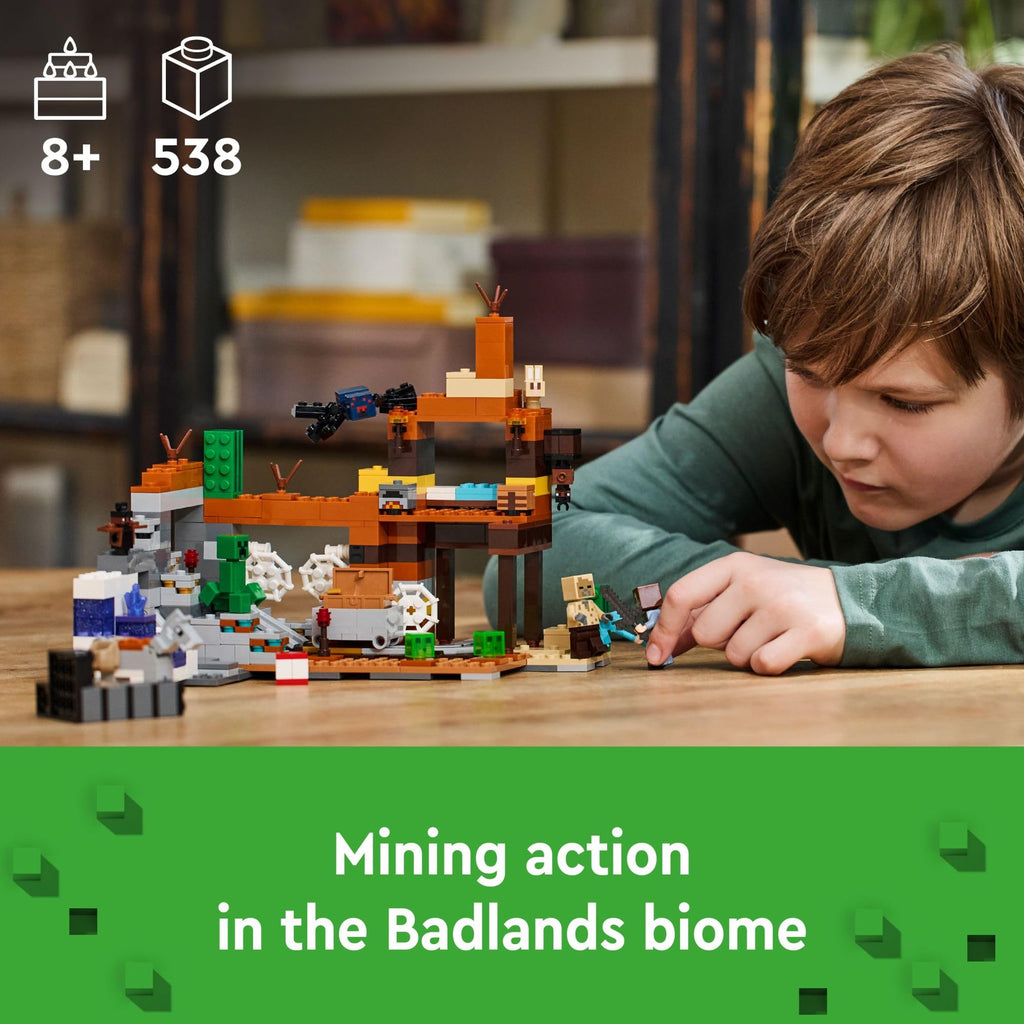 LEGO Minecraft The Badlands Mineshaft Video Game Toy, Mining Exploration Set with Minecraft Minifigures, Birthday Gift for Boys and Girls, Action Packed Minecraft Toy for Kids Ages 8 and Up, 21263
