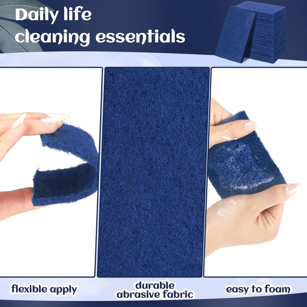 Hoolerry 100 Pcs Heavy Duty Scouring Pads Non Scratch Household Scrub Pads for Cleaning Reusable Pan Scrubber Anti Grease Scrubbing Pads for Dish Kitchen Metal Grills, 4.3 x 3 x 0.3 in (Blue)
