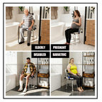 360° Swivel Shower Chair for Elderly and Disabled 400lbs Heavy Duty Bathing Transfer Stool with Armrests & Backrest Adjustable Height Bath Chair for Inside Shower Standard Bathrooms & Bathtubs Gray