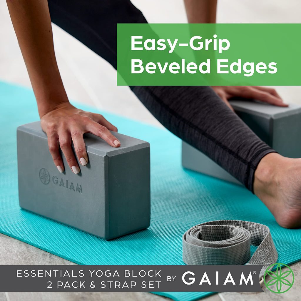 Gaiam Yoga Block & Yoga Strap Combo Set - Yoga Block with Strap, Pilates & Yoga Props to Help Extend & Deepen Stretches, Yoga Kit for Stability, Balance & Optimal Alignment, 2