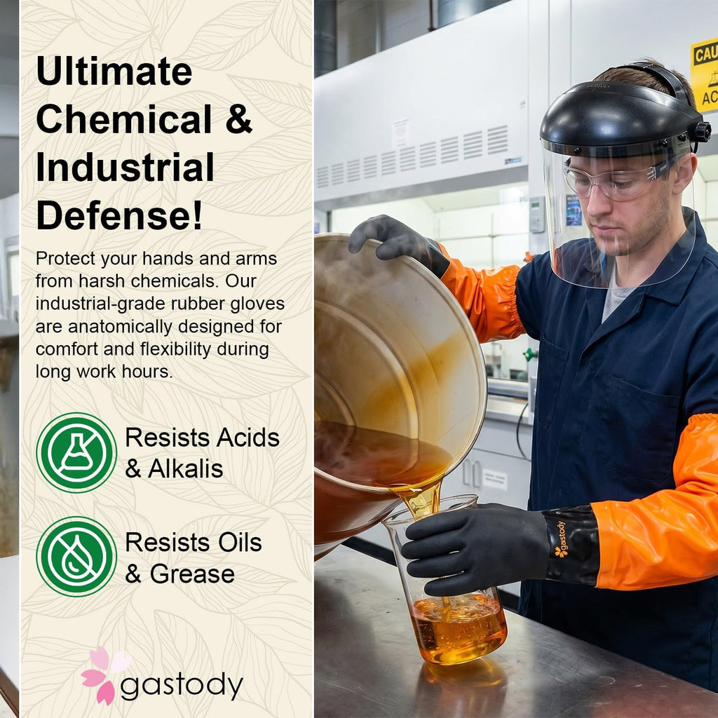 Gastody Chemical Resistant Gloves Extra-long 27.5" - Long PVC Arm Length Rubber Gloves Heavy Duty Waterproof with Cotton Liner for Household, Fishery Machinery, Chemical Industry Cleaning L