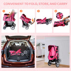 ZENY Foldable Pet Stroller, Cat/Dog Stroller with 4 Wheel, Pet Travel Carrier Strolling Cart with Storage Basket, Cup Holder (Pink)
