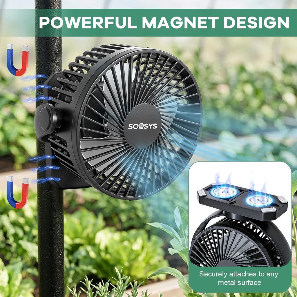 Grow Tent Fan 6”, Magnetic Fan for Greenhouse Plant with Brushless Motor and Hook, 3 Speeds Strong & Quiet Airflow, LED, Timers, 720° Adjustable Airflow Angle for Hydroponics Circulation Cooling