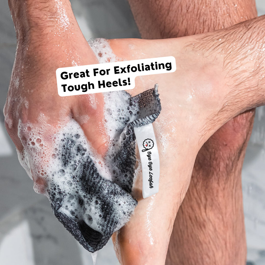 Extra Rough Exfoliating Washcloth - Extreme Body & Back Scrubber for Shower, Hygienic, Long 1 Black & 1 Grey, Men or Women, 2 Count Pack