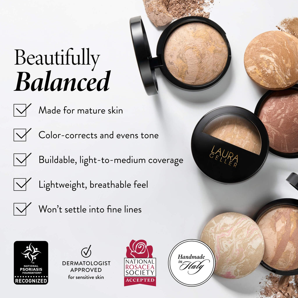 LAURA GELLER Baked Balance-n-Brighten Colour Correcting Powder Foundation (Medium) Buildable Light to Medium Coverage Baked Foundation, Demi-Matte Finish