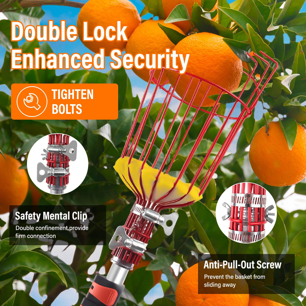 ACTREY 26FT Reach Fruit Picker Pole with Basket Telescoping,Apple Picker
