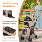 HAPPAWS 4-in-1 Double Pet Stroller with 2 Detachable Carriers, Foldable Dog Cat Travel Stroller for Small Medium Pets, Travel Cat Bag with Safety Belt & Lockable Wheels, Beige