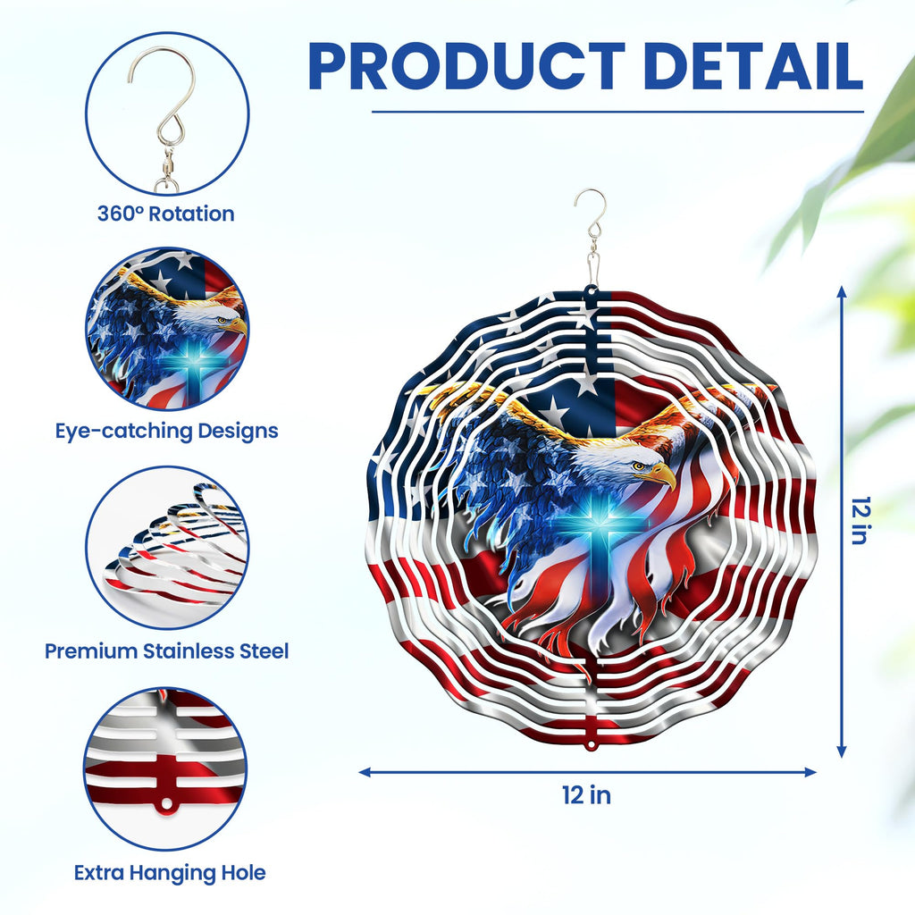 FLAGWIX American Eagle Christmas Wind Spinner, 12 in Stainless Steel