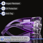 UNCO- Safety Glasses Over Eyeglasses, 2 Pack, Dark Blue and Purple Handle, Anti Fog Safety Goggles Over Glasses, Protective Eyewear