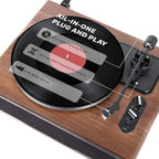 1 BY ONE High Fidelity Belt Drive Bluetooth Turntable with Built-in Speakers, Vinyl Record Player with Magnetic Cartridge, Wireless Playback and Aux-in Functionality, Auto Off