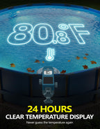 BluSwim Above Ground Pool Skimmer with Solar Digital Thermometer | Wall Mount Surface Skimmer - Auto Skimming Pool Floating Debris | 2 Upgraded Bracket - More Stable & Height Adjustable
