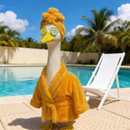 Yooxuned Spa Day Porch Goose Outfits for 23" Statue, Fits 17/23/29" Cement Plastic Geese, 3-Pc Plush Bathrobe, Spa Head Wrap & Cucumber Eye Set, Funny Patio Poolside Garden Decor Gift for Goose Lovers