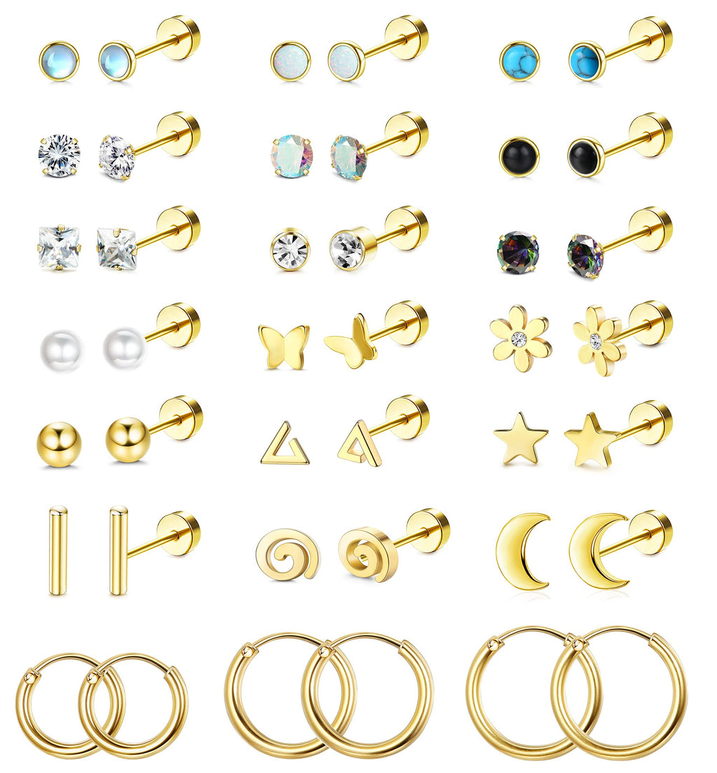 21 Paris Stainless Surgical Steel Flat Back Earrings Hypoallergenic Gold