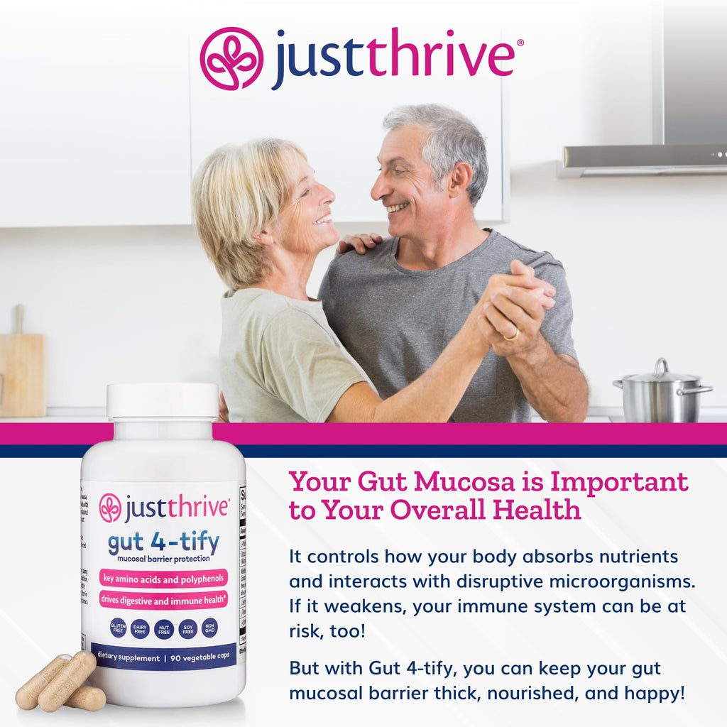 Just Thrive Gut 4-tify - Gut Health Supplements for Women and Men - Anti Bloat, 90 Vegetable Capsules
