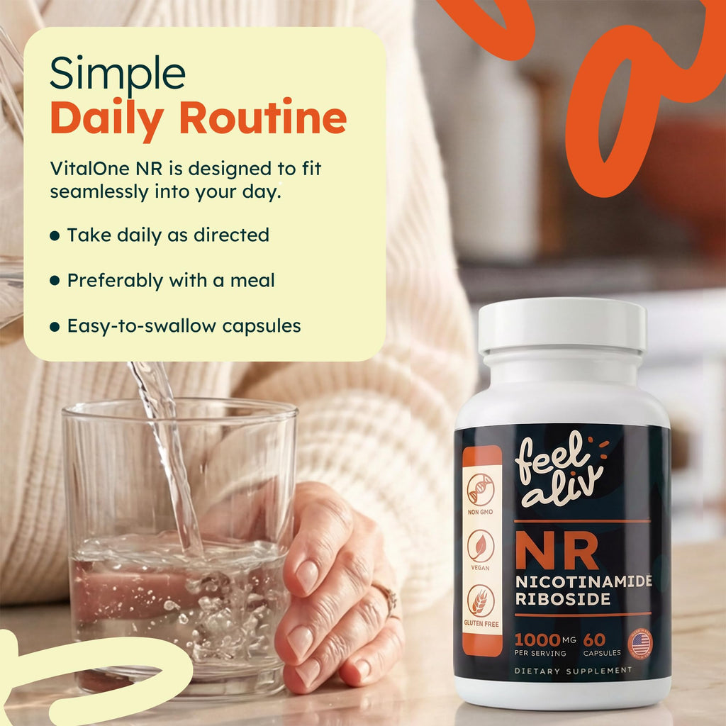 Feelaliv Nicotinamide Riboside (NR) Supplement 1000mg Per Serving | NAD+ Precursor | Cellular Energy & Cognitive Support | Single Ingredient | Clean Label | Vegan | 60 Capsules