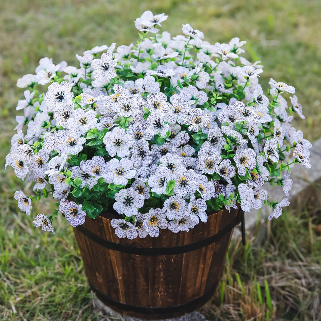 HyeFlora Artificial Flowers for Outdoor Indoor Garden Home Decoration, Faux Flower Daisy with Eucalyptus Leaves Fake Plants Greenery Boxwood Porch Patio, 12 Bundles (Creamy White)