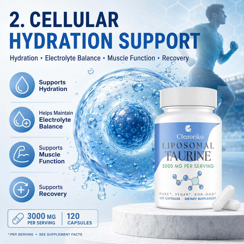 Liposomal Taurine Supplement 3000mg, Taurine Capsules Free-Form for Cellular* Energy*, Muscle* Function, Recovery* & Focus, Hydration, Electrolyte Balance, Vegan, 240 Capsules (60 Day Supply)