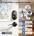 Veise Keyless Entry Door Lock with 2 Lever Handles - Electronic Keypad Deadbolt, Auto Lock, Back Lit & Easy Installation Design, Front Door Handle Sets, Oil Rubbed Bronze