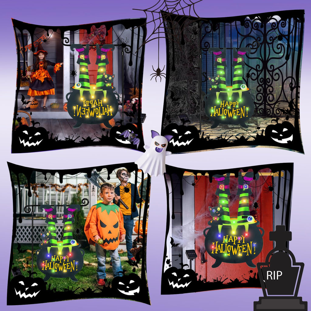 FLAGMESAGE Halloween Lighted Garden Flag, Witch Feet Yard Decor, 12x18 In