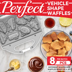 SugarWhisk Car Waffle Maker for Kids, Halloween & Christmas Mini Waffle Maker, 8 Fun Vehicle Shaped Mini Pancake Maker, Non Stick Surface, Excellent Gift, White