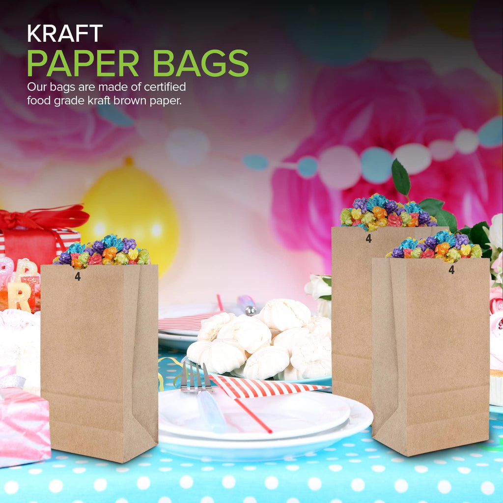 Stock Your Home 4 Lb Kraft Brown Paper Lunch Bags (100 Count) - Bulk Disposable Lunch Sacks, Small Size Blank Bag for Kids, Good for a Snack, Sandwich, Grocery Food, and Arts & Crafts Projects