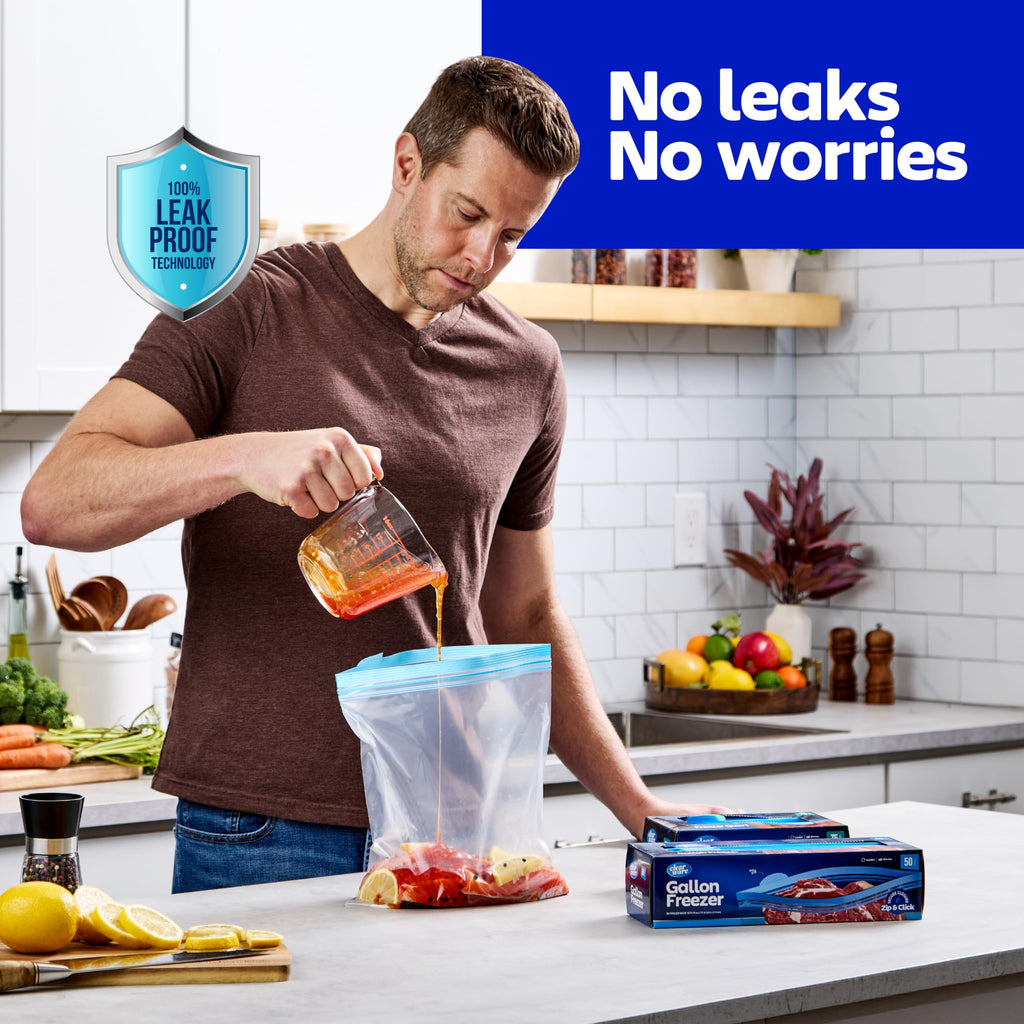 Gallon Freezer Bags, Double Zipper Seal - 100 Count, Thick Resealable Plastic storage Bags - Reusable Gallon Storage Bags for Food Storage, Meat, Vegetables, Fruit - Microwave-Safe, Zero BPA - 2 Boxes