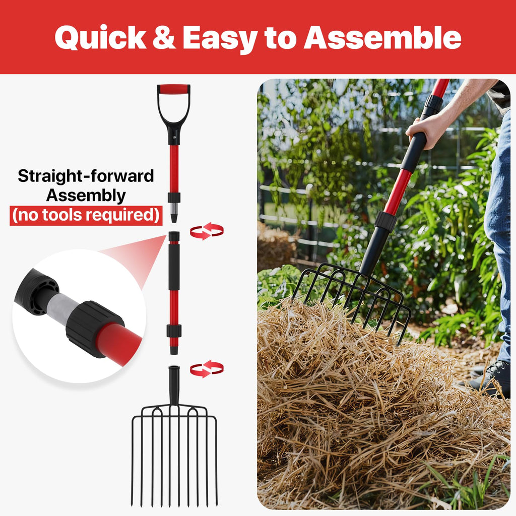COSITA Pitch Fork for Garden, Wide Pitchfork with 10 Metal Tines, Heavy Duty Garden Fork with Fiberglass Handle 44-Inches, Chicken Coop Pitchforks for Manure, Mulching, Composting, Red