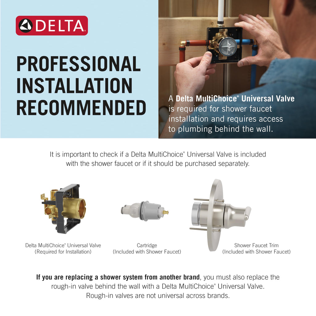 Delta Foundations 13 Series Single-Function Valve Trim Kit, Chrome Handle Set for Shower Faucet System, Chrome BT13010 (Valve Not Included)