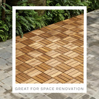 THYOI Premium Deck Tiles, Patio Flooring - Set 10 Pcs 12”x12”x0.9” Interlocking Deck Tiles, Waterproof Acacia Wood for Balcony, Backyard, Indoor & Outdoor (Golden Teak, Crossed Pattern, Square Joints)