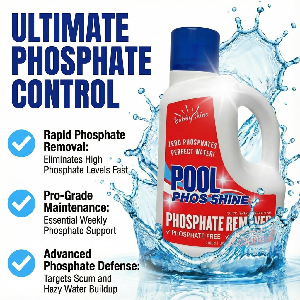 Phosphate Remover Pool Treatment – 3 L (101.5 fl oz) – Liquid Pool Chemicals, Skimmer-Pour Application, Easy Cap Measure, ppb Dosing Guide, Filter-Friendly Clarity Support – BubbyShine