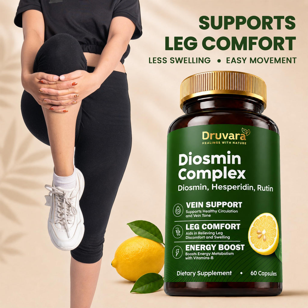 Druvara Diosmin Hesperidin with Rutin & B Vitamins | Vein Support Supplement for Leg Comfort, Healthy Circulation, Vein Strength & Improved Mobility - 60 Capsules