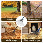 Adjustable Leaf Rake, Heavy Duty Metal Rake for Leaves, Long Handle 30"-60" with Expandable Head 8"-17", Collapsible Small Rakes for Lawns, Gardening, Yard, Camping, Shrub, Grass, Bush, Weed, Debris