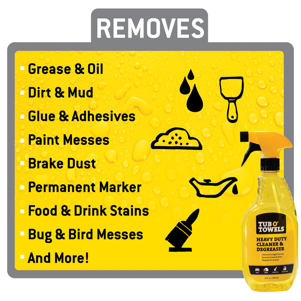 Tub O' Towels Heavy Duty Cleaner and Degreaser Spray Helps in Removing Oil Tar Paint Dirt Caulk Grease Grime Gunk Epoxies, Industrial Strength, Home & Auto, Made In USA, Citrus Scent, 1 Gallon