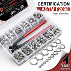 Hydencamm 370PCS 15 Sizes Single Ear Hose Clamps, 5.3-33.1mm 304 Stainless Steel Crimp Hose Clamps, Stepless Adjustable Cinch Clamps for Automotive, Home Appliance Line, Plumbing and Industrial Use
