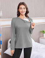 Deyeek Port Shirts for Women Chemo Patients Dialysis Sweatshirts with Arm Zipper Tear Away Long Sleeve Chemotherapy Must Haves Light Gray L