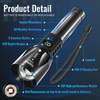 TrixHub Rechargeable Flashlights High Lumens 2Pack, 5Mode Flash Light with LCD Digital Display, Super Bright Adjustable Tactical Flashlight, High Powered LED Handheld Flashlight for Home
