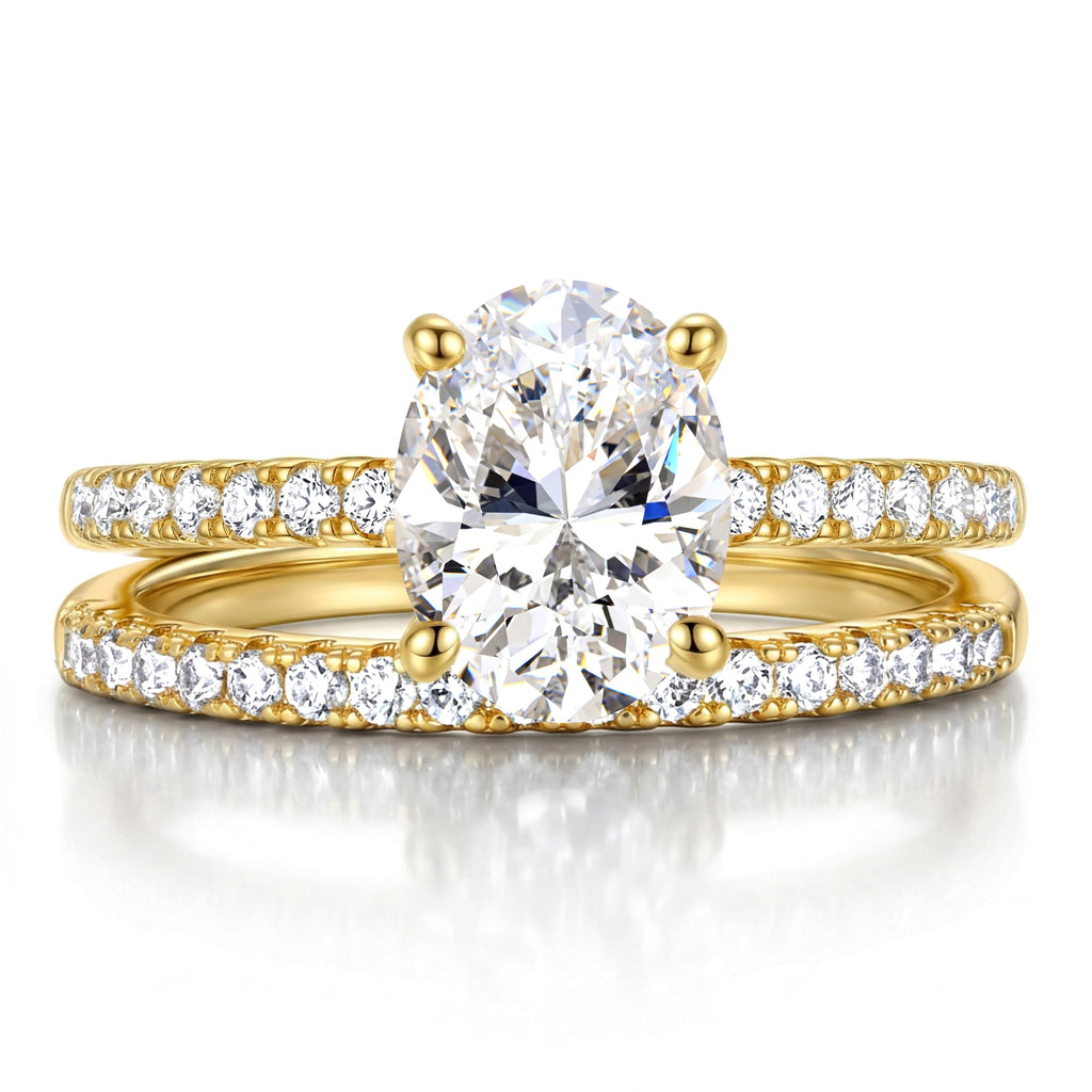 MILACOLATO Engagement Rings for Women Non Tarnish 14K Gold Plated Bridal Rings Sets Dainty Oval Cut CZ Wedding Ring Set Stackable Eternity Promise Rings for Her Size 6