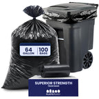 Plasticplace 64-65 Gallon Trash Can Liners for Toter │ 1.2 Mil │ Black Heavy Duty Garbage Bags │ Rolls │ 50” x 60” (100 Count)