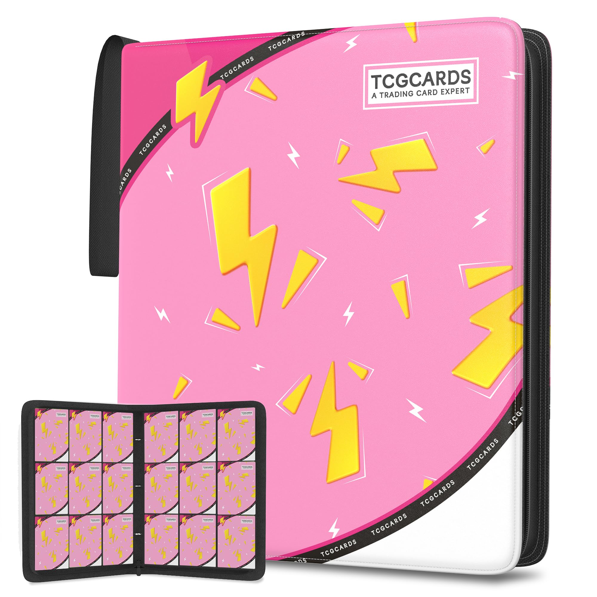 Trading Card Binder 9 Pocket,Card Binder 900 Pockets,Card Book Holder Cards with 50 Removable Sleeves,3-Ring Zip Design MTG/TCG/Sport Collectible Trading Card Albums Gifts for Boys and Girls (Pink)