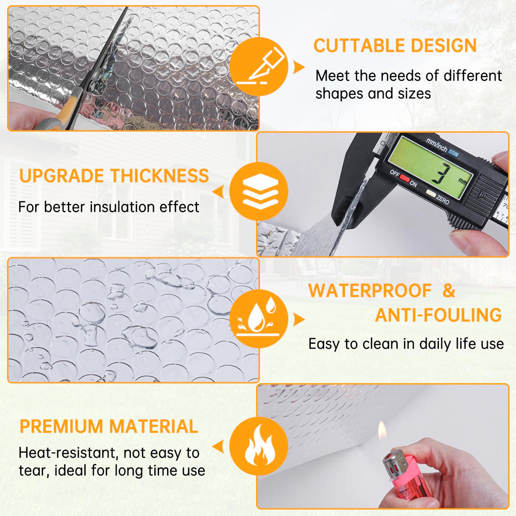 Reflective Foil Insulation, Double Reflective Bubble Insulation Sheet, Aluminum Foil Bubble Shield, Radiant Barrier Roll for RV Windows Weatherproofing (47''x 10Ft)