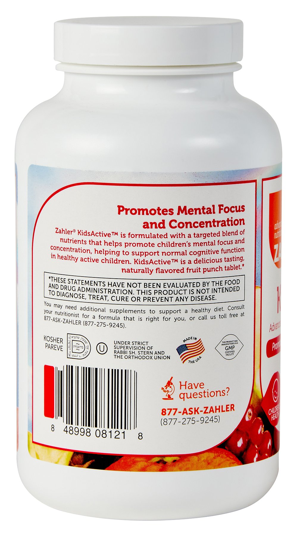 Zahler KidsActive, Kids Chewable Concentration Formula, All Natural Children’s Supplement Supporting Focus, Certified Kosher, 180 Fruit Punch Flavored Tablets