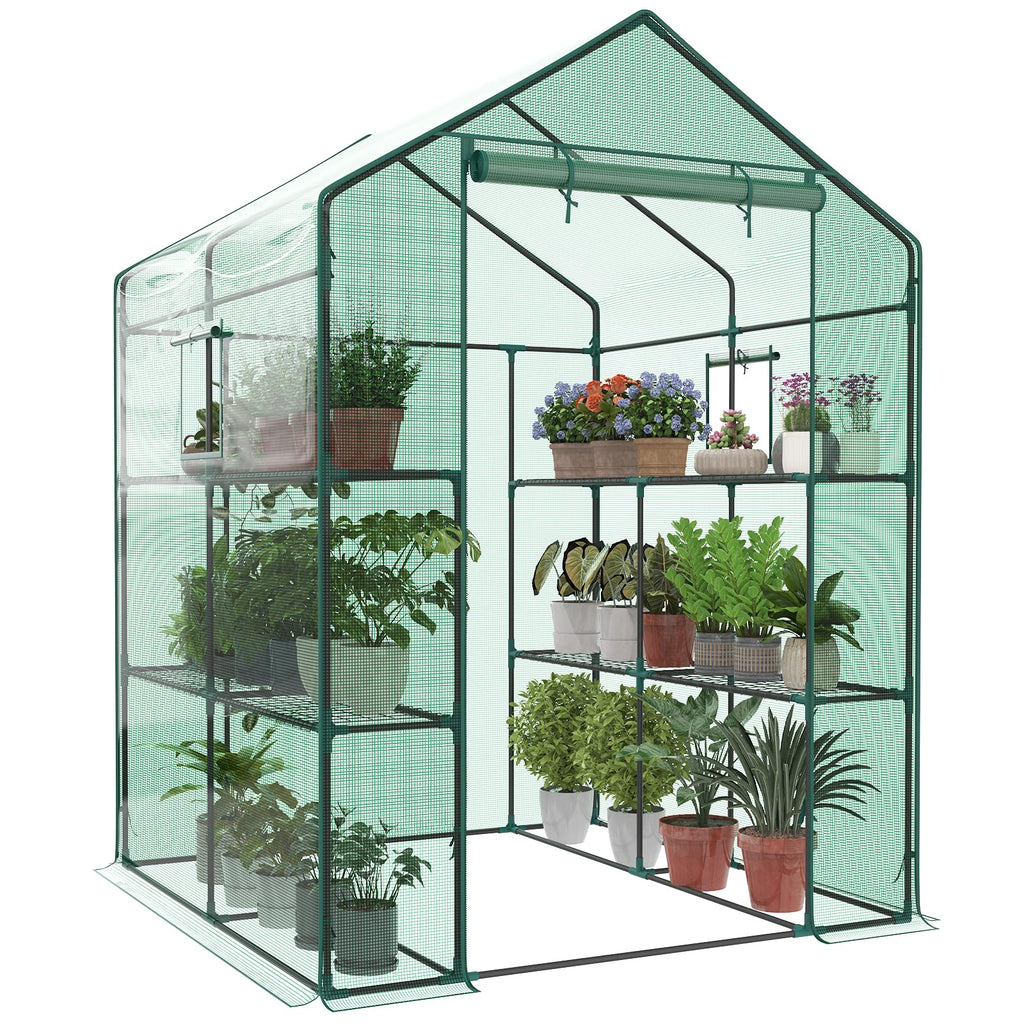 OLIXIS 56"x56"x77" Outdoor Greenhouse, with 2 Tier 8 Plant Shelves